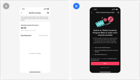 TikTok A/B test, version A next to version B