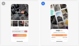 Mojo A/B test, version A next to version B