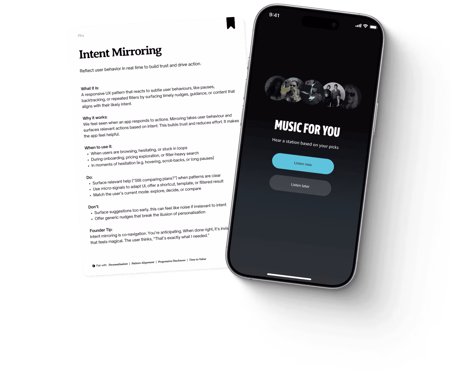 Intent Mirroring Card next to the Amazon Music screen that uses the tactic